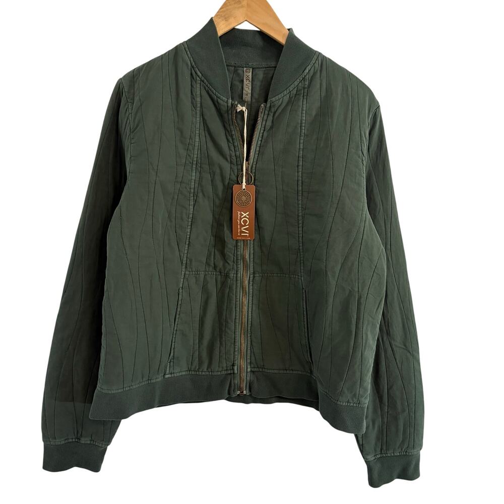Xcvi Hurston Quilted Green Bomber Jacket Women's Size XL Utility Casual Gorpcore